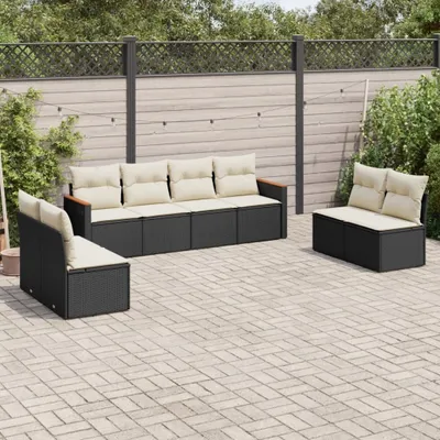Produktbild von Design 8-tlg. Garten-Sofagarnitur mit Kissen Schwarz Poly Rattan, Gartenmöbel-Sets 2024 Neu