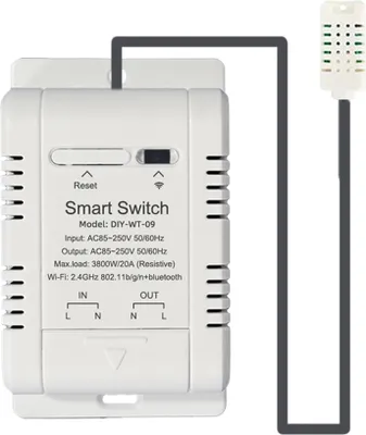 Obrázek produktu pro WiFi teplotní spínač, ovládání pomocí aplikace se statistikami dat, funkce automatizačních scénářů IFTTT, hlasové ovládání Alexa a Google Assistant