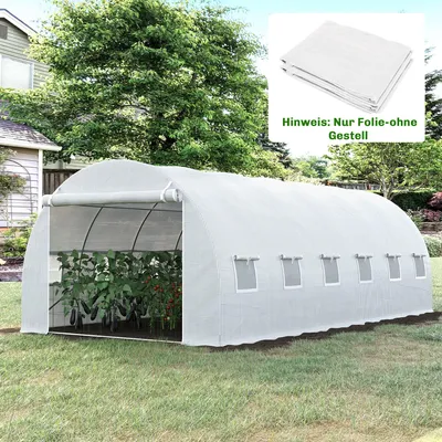 Produktbild von Gewächshaus Ersatzfolie 6x3x2 m, Ersatzabdeckung Tomatenhaus, PE-Netzgewebe, Weiß | 12 aufrollbare Fenster | 6 kg | 15 cm Bodenrand UV-beständig