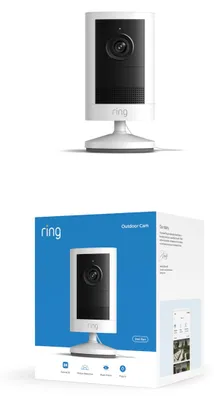 Productafbeelding van Ring Outdoor Camera 2K, buitencamera, met stekker (nieuwste generatie), eenvoudige installatie, groothoekvideo in Retina 2K, geoptimaliseerd, tot 6x zoom en nachtzicht, wit