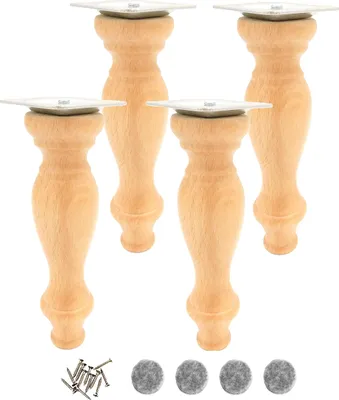 Produktbild von Holzfuß für Möbel, gedrechselter Fuß, 18 cm, Buche, roh, Befestigungsset