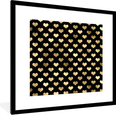 Produktbild von MuchoWow® Gerahmtes Poster Muster - Herz - Gold 40x40 cm - Poster mit Schwarzem Bilderrahmen Wandposter Rahmen Foto Bilder - Poster - Plakat im Rahmen