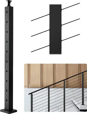 Produktbild von VEVOR Kabelgeländerpfosten, 914x50,8x50,8 mm, Geländerpfosten mit 30° vorgebohrten Löchern, SUS304 Edelstahl, gebogene Halterung, für Handlauf, Balustraden, Schwarz, 1JZLGZXHS914YIVIS001V0