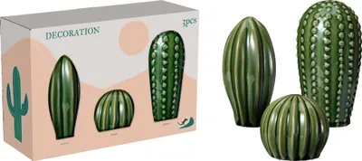 Produktbild von Dekorative Set mit 3 Porzellankakteen – grün, H&L