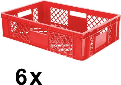 Produktbild von 6x Eurobehälter durchbrochen/Stapelkorb, PE-HD rot, Industriequalität, lebensmittelecht, LxBxH 600 x 400 x 150 mm