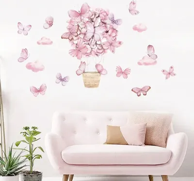 Produktbild von Rosa Schmetterlings korb Wandaufkleber,Wandsticker ,Wandaufkleber Deko, Wandtattoo für Kinderzimmer, Kindergarten Home Dekoration