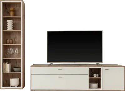 Produktbild von Wohnwand in Eiche und weiß modern, 2-teilig - SAGUNTO-05