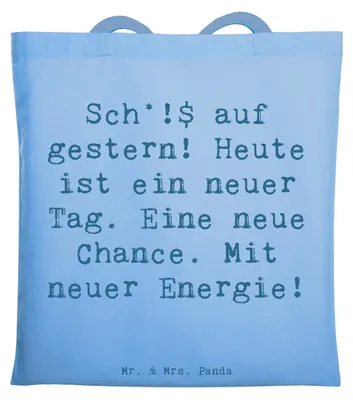 Produktbild von Mr. & Mrs. Panda Uni Tasche Spruch Selbstzweifel Neuanfang - Sky Blue - Geschenk, Gefühl, Emotionen, Motivation, festival, Optimismus, Jutebeutel, Mit neuer Energie