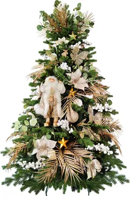 Produktbild von Dekorierter künstlicher Weihnachtsbaum mit 106 Ornamenten CHAMPAGNE II 210 cm Baum mit Ständer und Christbaumschmuck