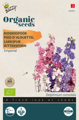 Productafbeelding van Rittersporn Imperial | Biologische ritterspornzaden van Buzzy Seeds [Te gebruiken tot 07/2024]