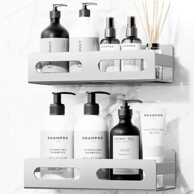 Produktbild von PromoHome® Badezimmerregal Set – Selbstklebend Edelstahl Duschregal, 2er Set, Silber