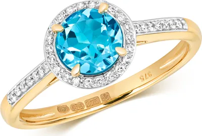 Produktbild von Modischer 9 Karat (375) Gold Cluster Damen - Diamant Solitärring Brillant-Schliff 0.12 Karat mit Topas, 58 (18.5); TRS10932RSQ