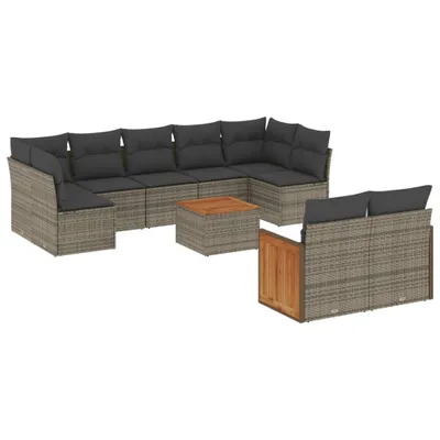 Produktbild von vidaXL 10-tlg. Garten-Sofagarnitur mit Kissen Grau Poly Rattan