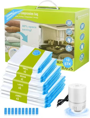 Obrázek produktu pro Vakuové sáčky na oblečení s elektrickou pumpou - sada 10 kusů
