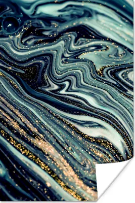 Produktbild von MuchoWow® Poster Marmor - Gold - Blau - Glitter - Marmoroptik - Abstrakt 80x120 cm - Papierdruck