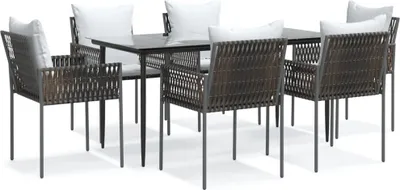 Immagine prodotto di set da pranzo da giardino 7 pezzi con cuscini in poly rattan e acciaio