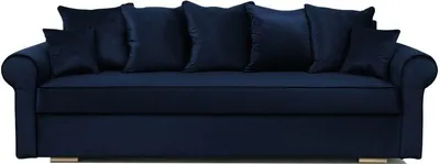 Produktbild von Schlafsofa VIVIA, Sofa mit Schlaffunktion und Bettkasten, Klappsofa, Schlafcouch mit Füßen aus Chrome, Couch in Frabe: Blau, Veloursstoff