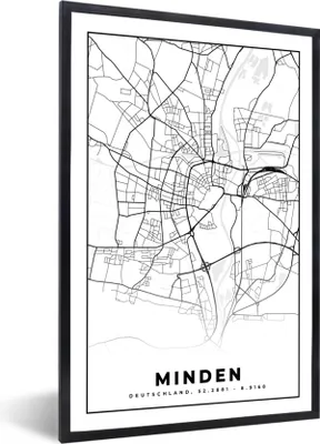 Produktbild von MuchoWow® Gerahmtes Poster Minden - Stadtplan - Karte 60x90 cm - Poster mit Schwarzem Bilderrahmen Wandposter Rahmen Foto Bilder - Kunst