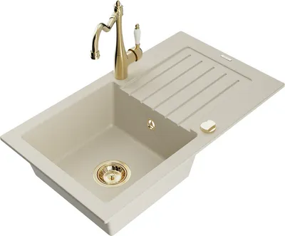 Produktbild von Mexen Pablo 1 Becken-Granitspüle mit Abtropffläche und Mischbatterie Carla, Beige - 6510-69-670700-50