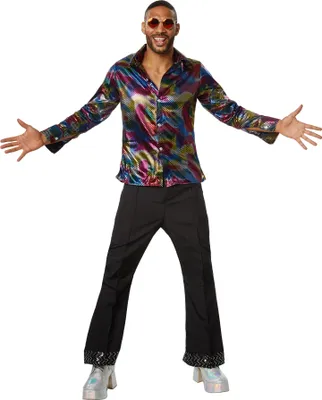 A man wearing a disco costume.