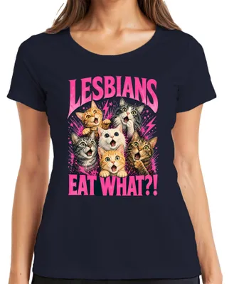 Produktbild von Lesbians Eat What?! Lustige Katzen LGBTQ Pride Statement Sarkasmus Damen T-Shirt, Navy, M