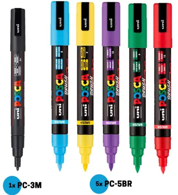 Productafbeelding van POSCA pigmentmarkerset "Mijn eerste set", 6 stuks, assorti kleuren