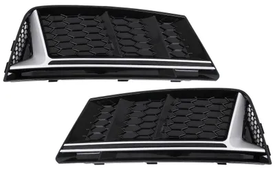 Immagine prodotto di Griglie decorative per paraurti anteriore, lato sinistro e destro, stile RS4, per Audi A4 B9, modelli dal 2016 al 2018.