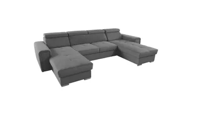 Produktbild von DOMI Ecksofa AVANTI 2 mit Schlaffunktion, U-Form, Sofa mit Bettkasten, Wohnzimmersofa, Couch, Bett, Couchgarnitur - Grau, Kronos 34 + Poso 34