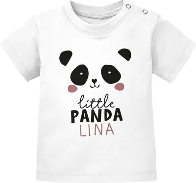 Produktbild von Baby T-Shirt mit Namen personalisiert Aufschrift little Panda Junge Mädchen kurzarm Baumwolle SpecialMe® weiß 56/62 (1-3 Monate)