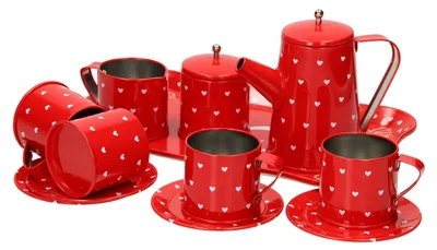 Produktbild von Teeservice Spielzeug Zinn rot Herzchen Tablett Kindertee