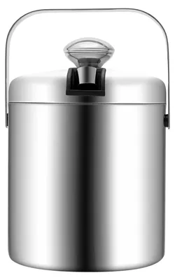 Produktbild von Tragbarer Eisbehälter - Eiseimer 1,3 l - Doppelwandiger 304 Edelstahl - Mit Zange und Siebeinsatz - Isolierender Auslaufsicherer Deckel - Silber