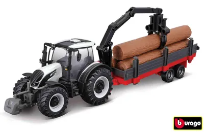 Imagen del producto de Set de regalo de tractor agrícola Bburago de 10 cm - Valtra N174 con 3 remolques