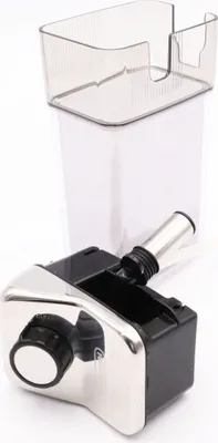 A coffee machine milk carafe and its base are shown against a white background.