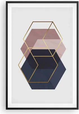 Produktbild von Gerahmtes Poster - Schwarzer Rahmen - Sechsecke Modern Gold - 61x91,5 cm - Wand Bild - Wanddeko - Wandbilder - Kunstposter - Wandposter - Bilderrahmen - Bilder - Kunstdruck - P2BPA61x91-4691
