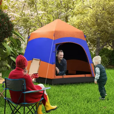 Produktbild von Familienzelt Quick-Up – Doppelwandzelt für 4-6 Personen, 4 Jahreszeiten, wasserdicht, mit Moskitonetz & 2 Türen, für Camping & Outdoor
