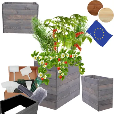 Produktbild von MODO24 Hochbeet Holz, Pflanzkasten, Massivholz, Kiefer, Kräuterbeet, Blumenkasten, Garten, Terrasse, 54x63x30 cm, Grau, ZP06