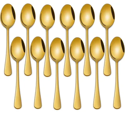 12 goldene Kaffeelöffel Edelstahl 14 cm spiegelpoliert