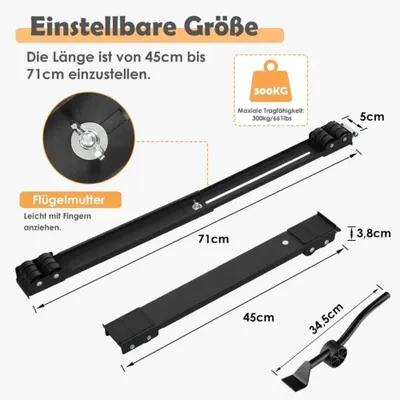 Image de Support universel télescopique à roulettes, réglable en hauteur - Aide au déplacement antidérapante - Capacité de charge : 300 kg - Adapté pour lave-linge, réfrigérateur, sèche-linge et lave-vaisselle