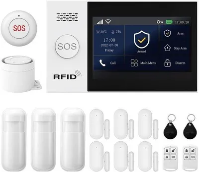 Productafbeelding van PGST WiFi 4G draadloos huisinbraakalarmsysteem met sirene, raam-deursensor en Tuya Smartlife app, Alexa-compatibel