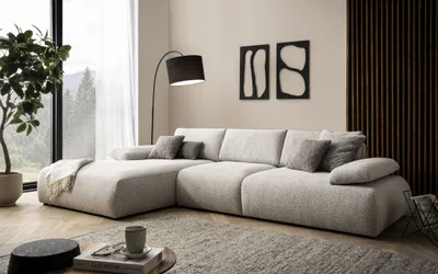 Produktbild von DOMO Collection Ecksofa 800 016, Sofa in L-Form mit Armlehnfunktion und Taschenfederkern, Modulsofa 324 x 188 x 80 cm (BxTxH), beige-schwarz