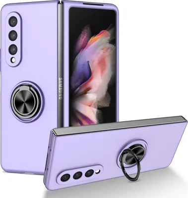 Produktbild von Samsung Z Fold3 Hülle, Dünn Hart PC Schutzhülle mit Ringhalter Ständer für Samsung Galaxy Z Fold 3 5G Lila