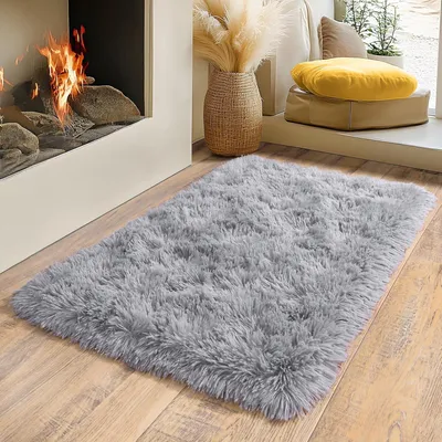 Obrázok produktu pre Koberec s dlhým vlasom 60 x 110 cm, sivý, protišmykový, do obývacej izby