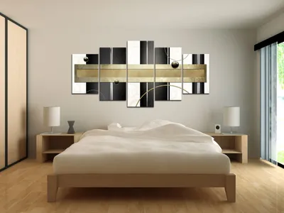Image de Tableau acoustique abstrait noir et blanc 200 x 100 cm Tableaux Mousse acoustique Absorbeur acoustique haute performance Isolation acoustique Toile 5 pièces Tableau mural Acoustique intérieure Isolation acoustique a-A-0048-b-m
