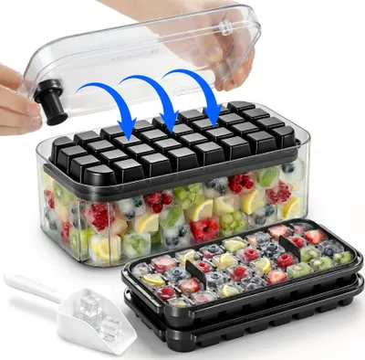 Eiswürfelform mit Deckel, 64 Fächer, BPA-frei, Schwarz
