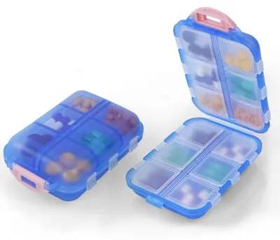 Zdjęcie produktu dla Pudełko na tabletki na 7 dni, 12 przegródek, niebieskie, do przechowywania leków, witamin, idealne w podróży, do codziennego użytku