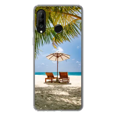 Produktbild von MuchoWow® Handyhülle Schutzhülle Hülle für Huawei P30 Lite Strand - Strandkorb - Sonnenschirm Silikon Softcase Handy Hülle - Handyhülle