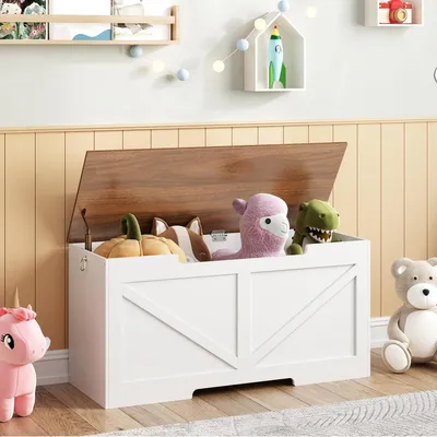 Zdjęcie produktu dla Ławka z miejscem do przechowywania, wymiary: 100 x 40 x 50,5 cm, kolor: biały i orzech