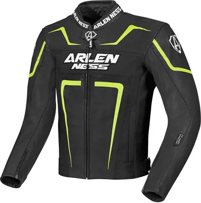 Immagine prodotto di Giacca in pelle da moto Arlen Ness Motegi, nero/giallo neon, 50