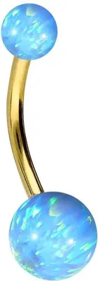 Produktbild von Bauchnabelpiercing Titan Bananabell SYNTHETISCHE OPALE Gold | Opalfarbe: Hellblau Stablänge: 12mm