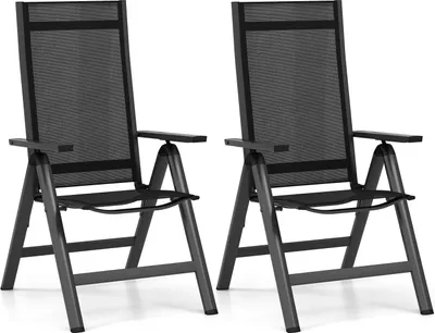 Produktbild von 2-osobowe aluminiowe krzesło ogrodowe COSTWAY, odporne na warunki atmosferyczne składane krzesło z 7-pozycyjną regulacją oparcia, czarne